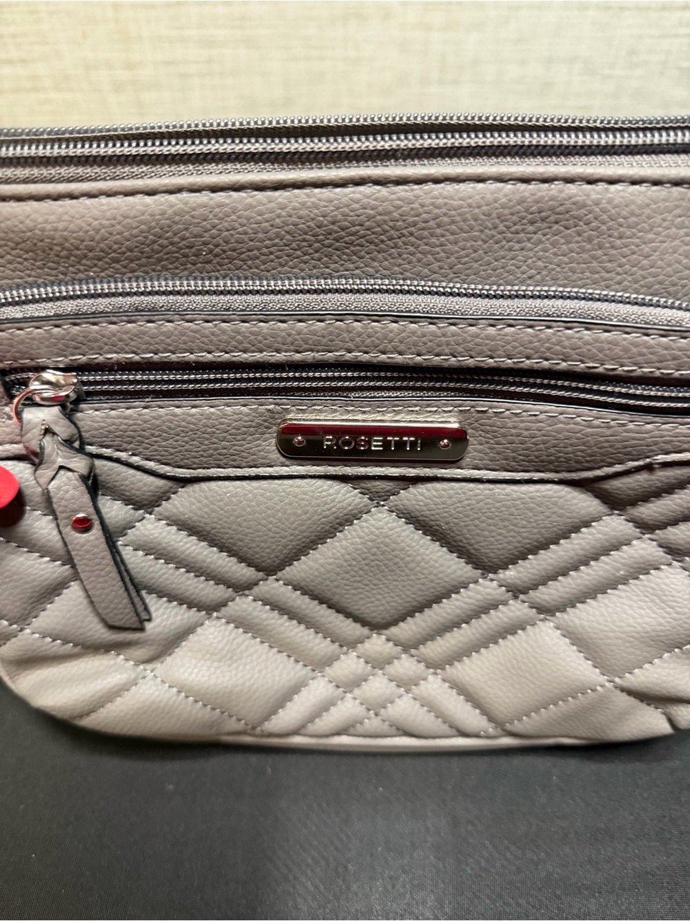 Rosetti Light Gray Quilted Shoulder Bag with Zip Pocket